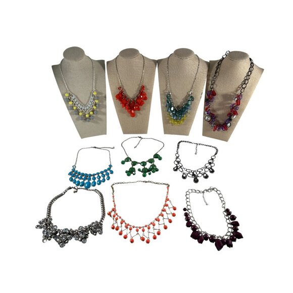 Lot 10 Beaded Necklaces Colorful Costume Jewelry Bib Style Multicolor Chunky - Picture 1 of 16